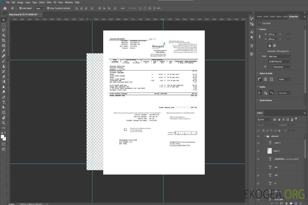 États-Unis Minnesota Minneapolis City of Lakes modèle de facture de services publics aux formats Word et PDF template